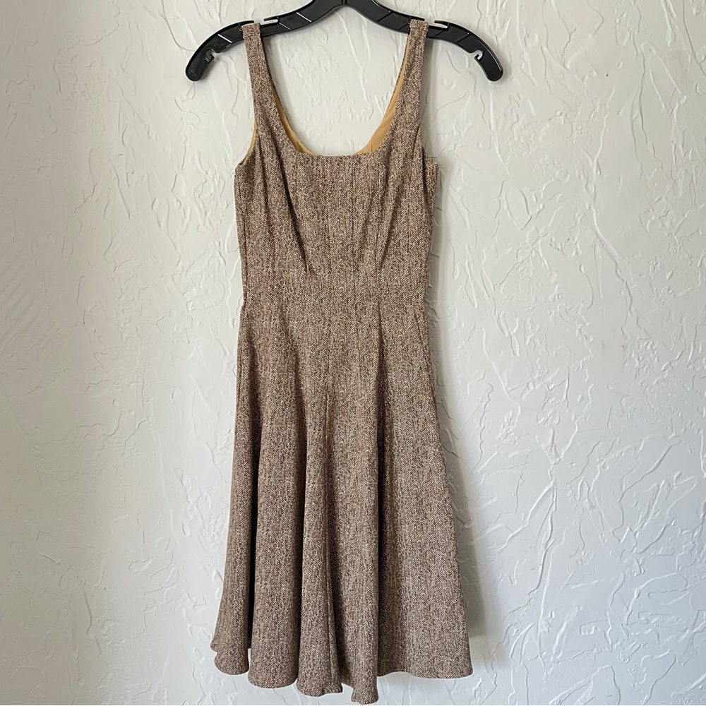 Staud Wells Dress Mocha Herringbone. Size 0. From Neiman Marcus.